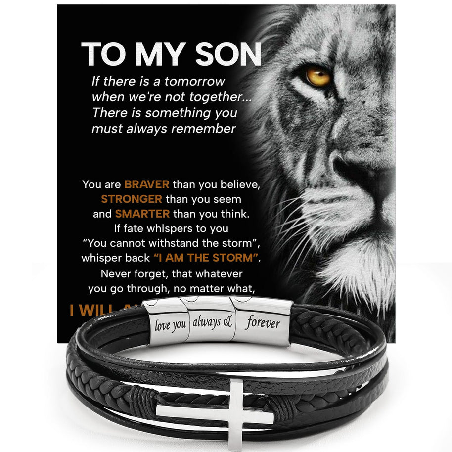 To My Son Cross Bracelet With Heartfelt Message - Unique Jewelry For Men - Always Love You