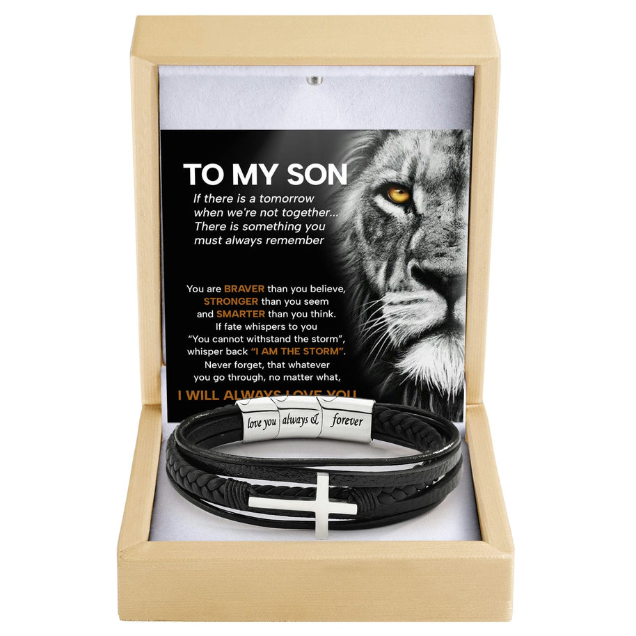 To My Son Cross Bracelet With Heartfelt Message - Unique Jewelry For Men - Always Love You