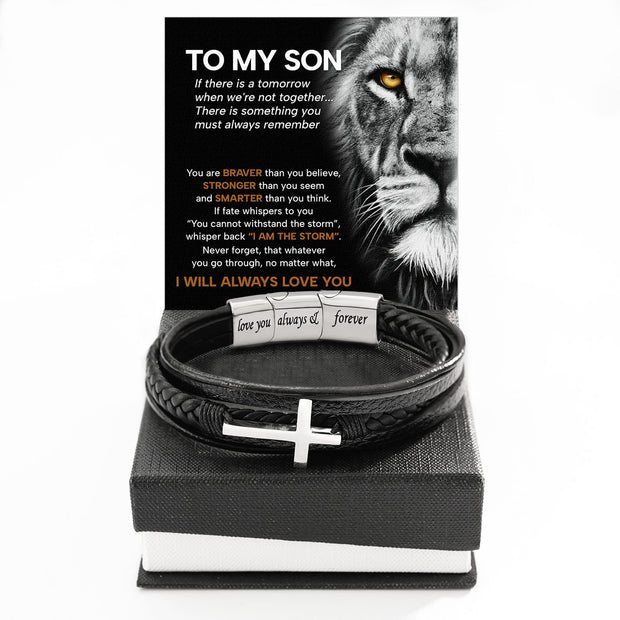 To My Son Cross Bracelet With Heartfelt Message - Unique Jewelry For Men - Always Love You