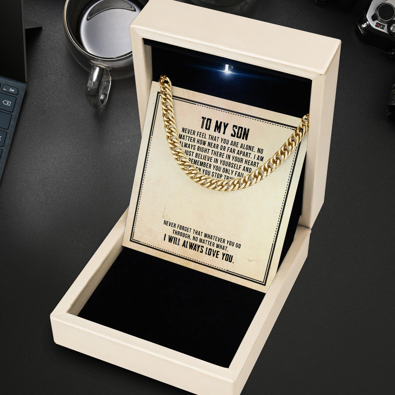 Cuban Necklace Gifts For Son With Personalized Message Card Necklace