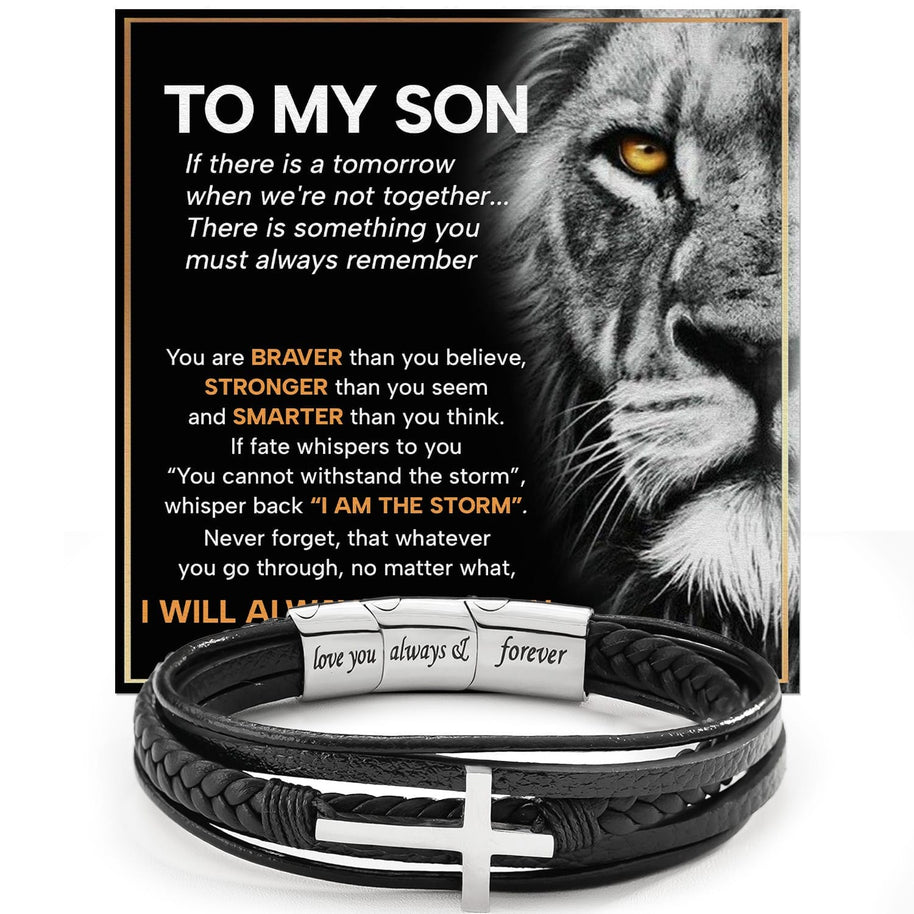 To My Son Cross Bracelet With Heartfelt Message - Unique Jewelry For Men - Always Love You