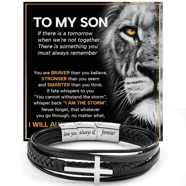 To My Son Cross Bracelet With Heartfelt Message - Unique Jewelry For Men - Always Love You