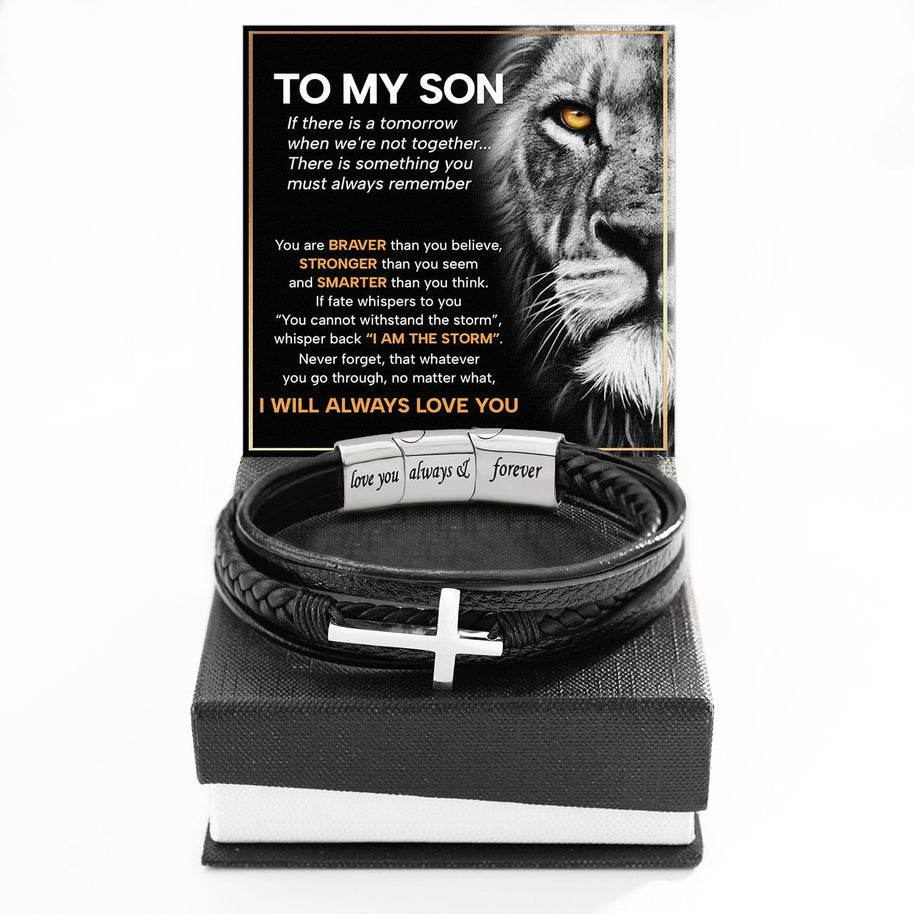 To My Son Cross Bracelet With Heartfelt Message - Unique Jewelry For Men - Always Love You