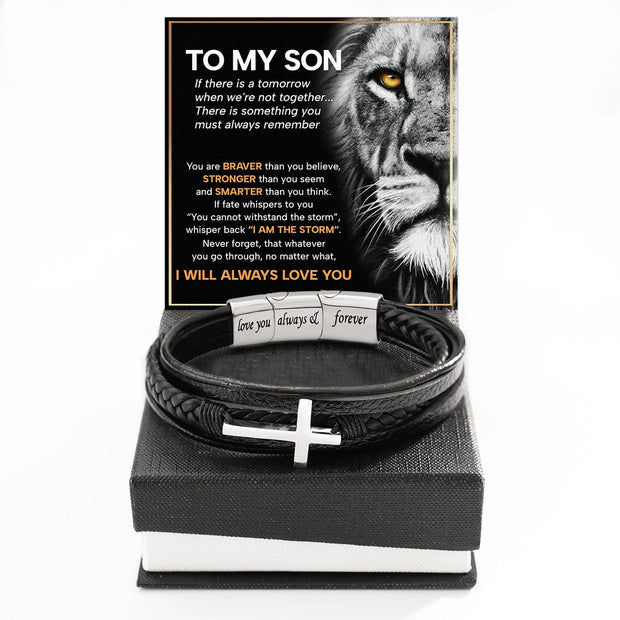 To My Son Cross Bracelet With Heartfelt Message - Unique Jewelry For Men - Always Love You