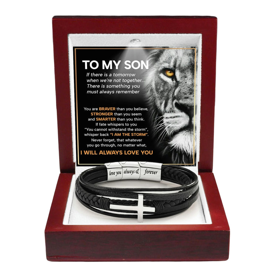 To My Son Cross Bracelet With Heartfelt Message - Unique Jewelry For Men - Always Love You