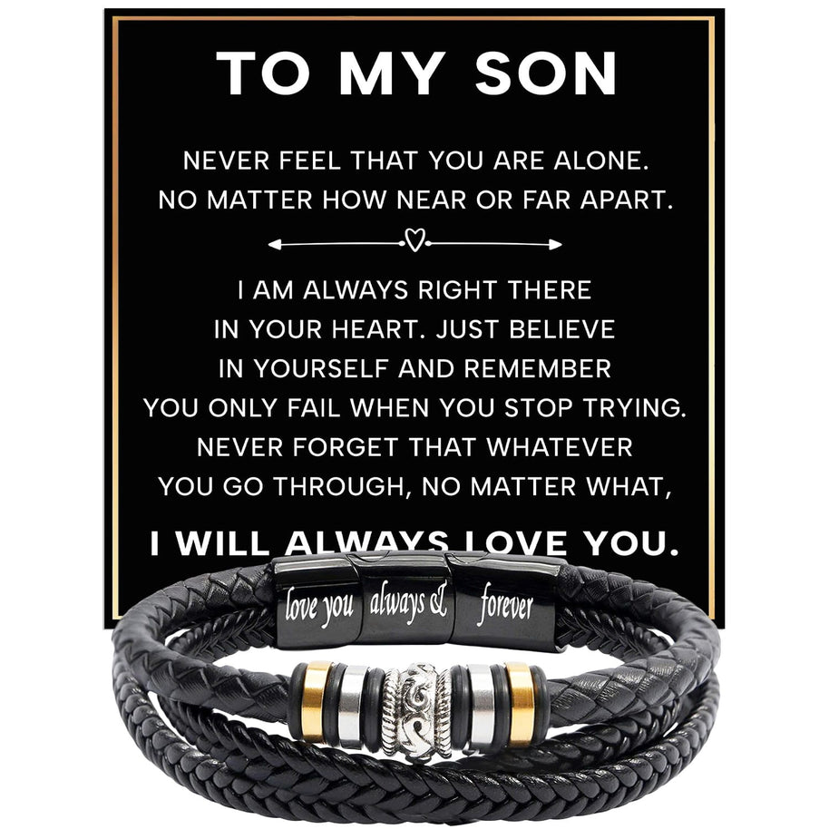 To My Son Bracelet With Heartfelt Message - Unique Jewelry For Men - Always Right There
