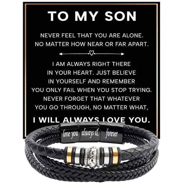 To My Son Bracelet With Heartfelt Message - Unique Jewelry For Men - Always Right There