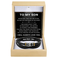 To My Son Bracelet With Heartfelt Message - Unique Jewelry For Men - Always Right There