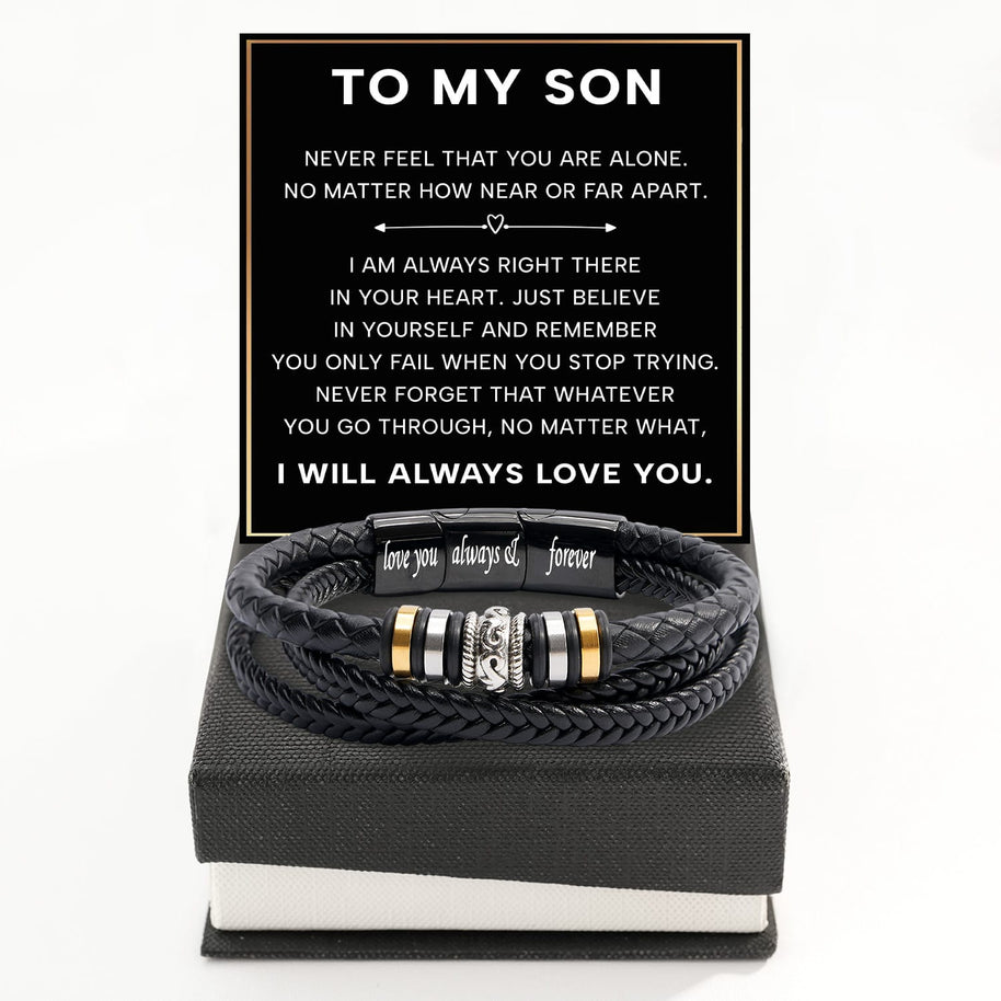 To My Son Bracelet With Heartfelt Message - Unique Jewelry For Men - Always Right There
