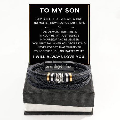 To My Son Bracelet With Heartfelt Message - Unique Jewelry For Men - Always Right There