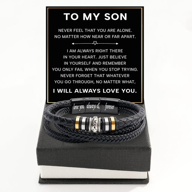 To My Son Bracelet With Heartfelt Message - Unique Jewelry For Men - Always Right There
