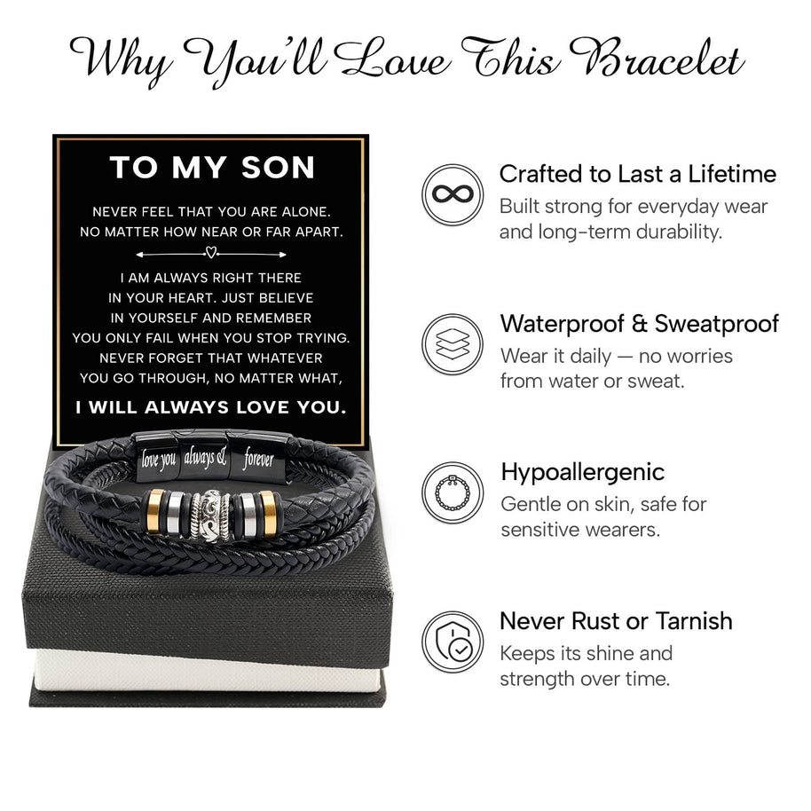 To My Son Bracelet With Heartfelt Message - Unique Jewelry For Men - Always Right There