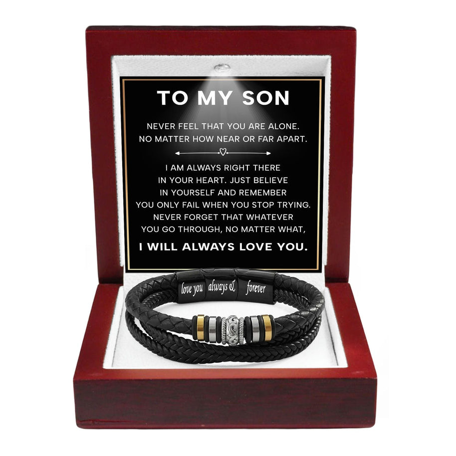 To My Son Bracelet With Heartfelt Message - Unique Jewelry For Men - Always Right There