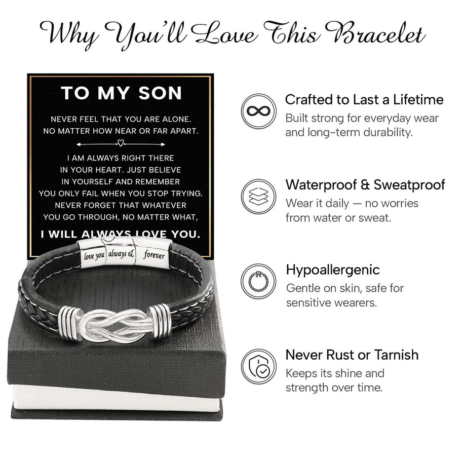 To My Son Linked Together Bracelet With Heartfelt Message - Unique Jewelry For Men - Always Right There