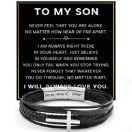 To My Son Cross Bracelet With Heartfelt Message - Unique Jewelry For Men - Always Right There