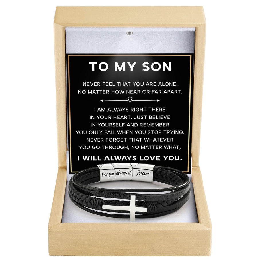 To My Son Cross Bracelet With Heartfelt Message - Unique Jewelry For Men - Always Right There