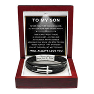To My Son Cross Bracelet With Heartfelt Message - Unique Jewelry For Men - Always Right There