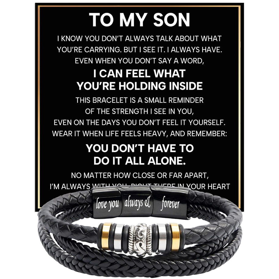 To My Son Bracelet With Heartfelt Message - Unique Jewelry For Men - Always With You