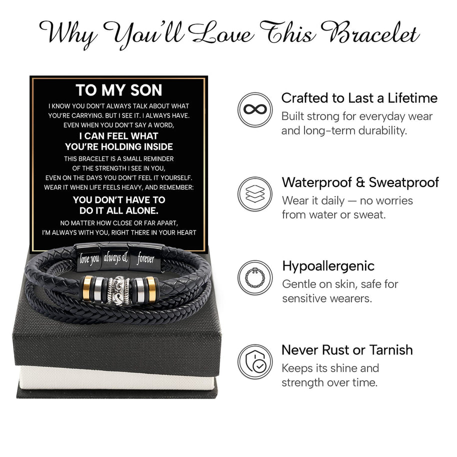 To My Son Bracelet With Heartfelt Message - Unique Jewelry For Men - Always With You