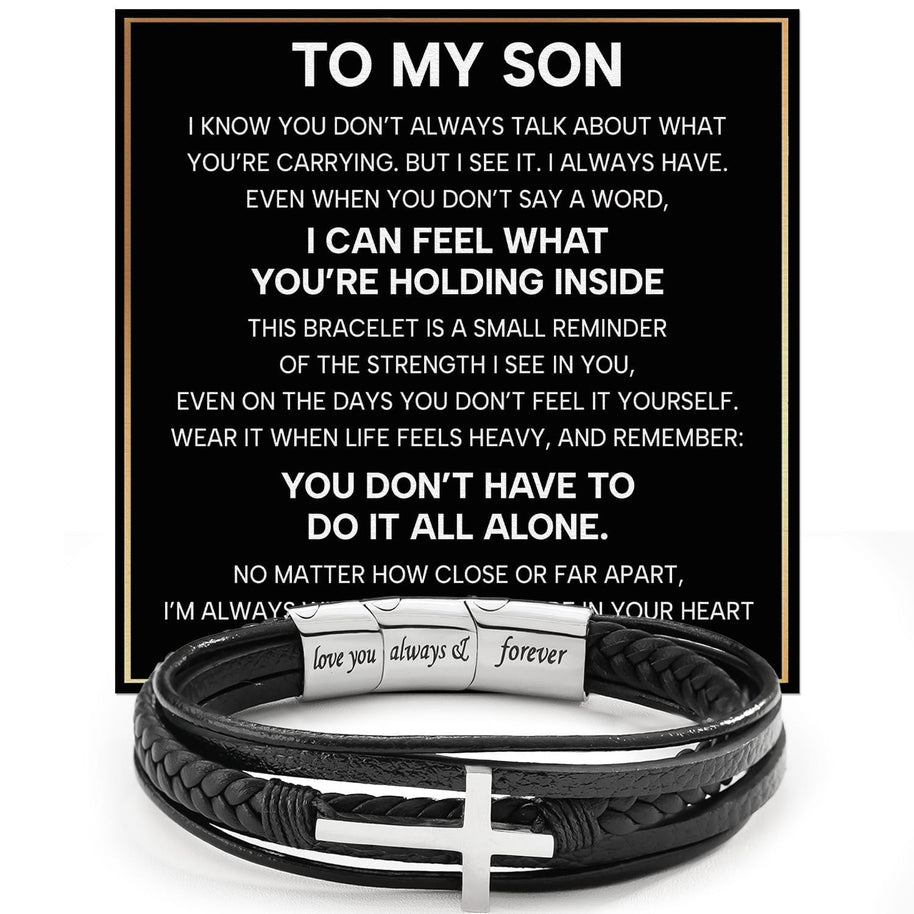 To My Son Cross Bracelet With Heartfelt Message - Unique Jewelry For Men - Always With You