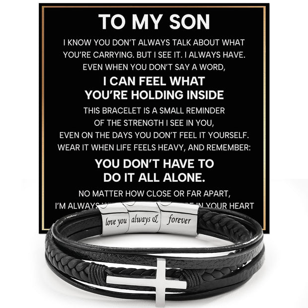 To My Son Cross Bracelet With Heartfelt Message - Unique Jewelry For Men - Always With You