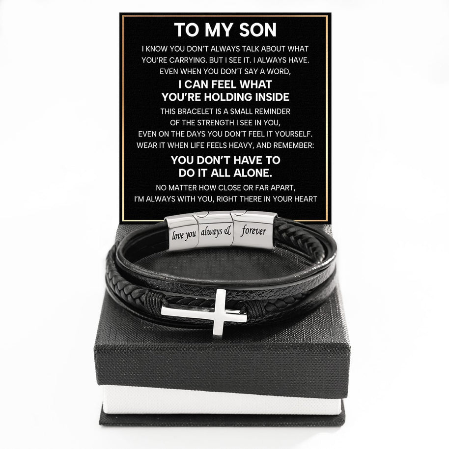To My Son Cross Bracelet With Heartfelt Message - Unique Jewelry For Men - Always With You