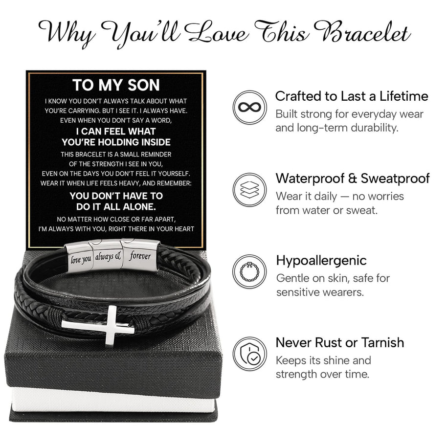 To My Son Cross Bracelet With Heartfelt Message - Unique Jewelry For Men - Always With You