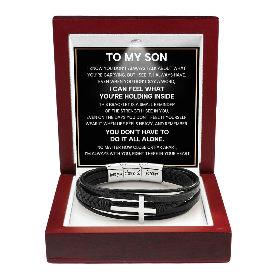 To My Son Cross Bracelet With Heartfelt Message - Unique Jewelry For Men - Always With You
