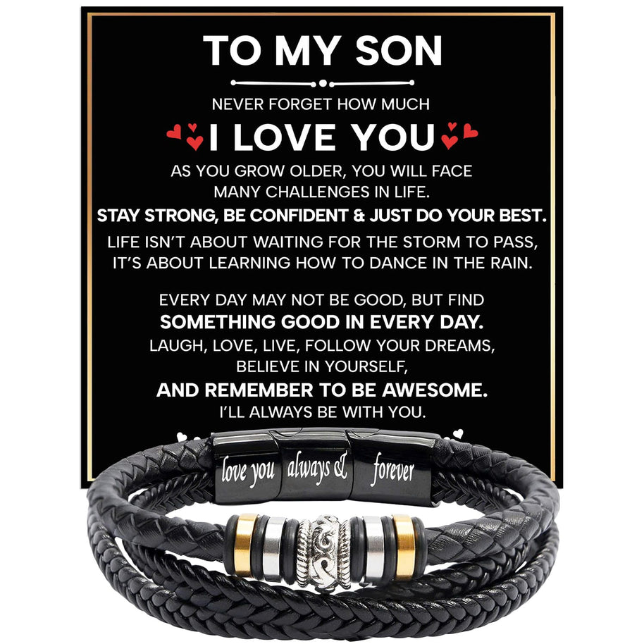 To My Son Bracelet With Heartfelt Message - Unique Jewelry For Men - Be Confident