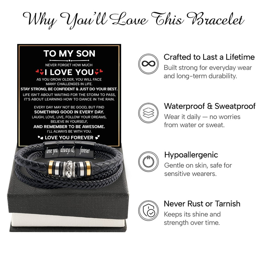 To My Son Bracelet With Heartfelt Message - Unique Jewelry For Men - Be Confident