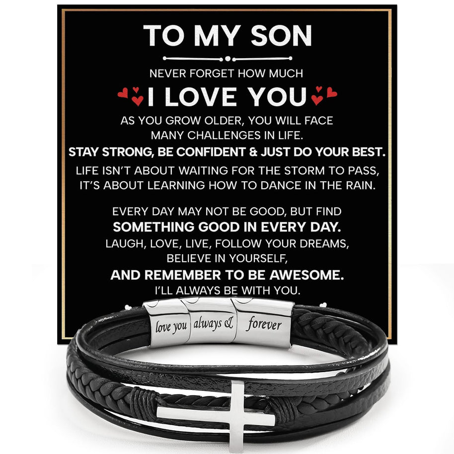 To My Son Cross Bracelet With Heartfelt Message - Unique Jewelry For Men - Be Confident