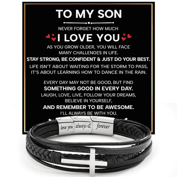 To My Son Cross Bracelet With Heartfelt Message - Unique Jewelry For Men - Be Confident