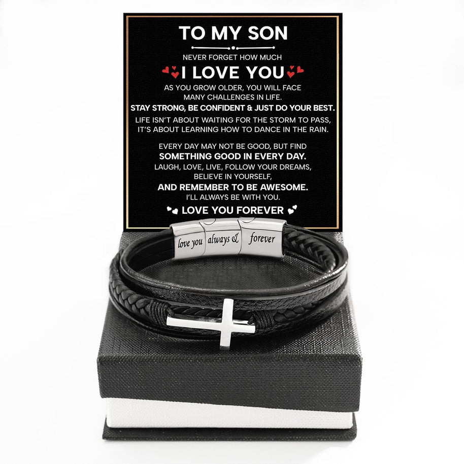 To My Son Cross Bracelet With Heartfelt Message - Unique Jewelry For Men - Be Confident