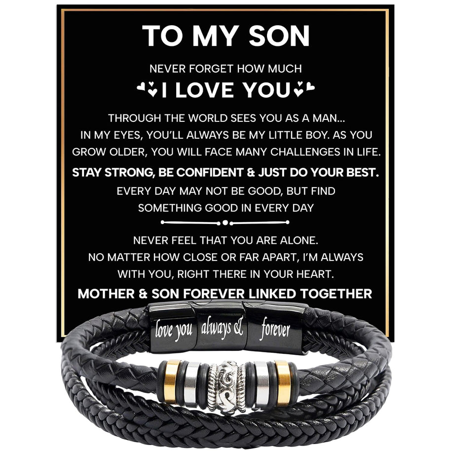 To My Son Bracelet With Heartfelt Message - Unique Jewelry For Men - Linked Together