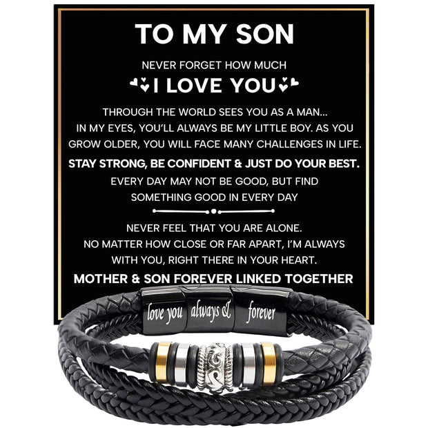 To My Son Bracelet With Heartfelt Message - Unique Jewelry For Men - Linked Together