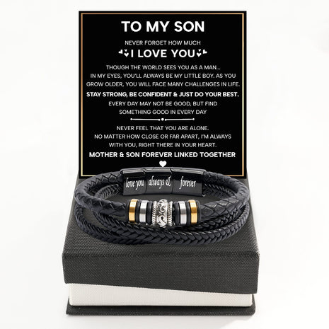 To My Son Bracelet With Heartfelt Message - Unique Jewelry For Men - Linked Together