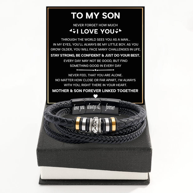 To My Son Bracelet With Heartfelt Message - Unique Jewelry For Men - Linked Together