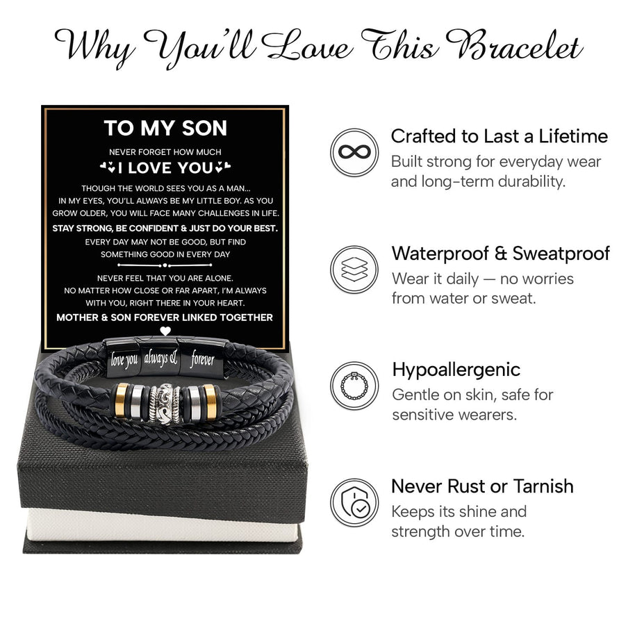 To My Son Bracelet With Heartfelt Message - Unique Jewelry For Men - Linked Together
