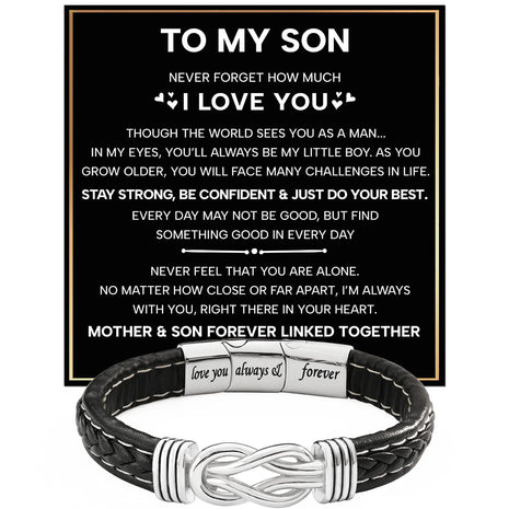 To My Son Linked Together Bracelet With Heartfelt Message - Unique Jewelry For Men - Linked Together