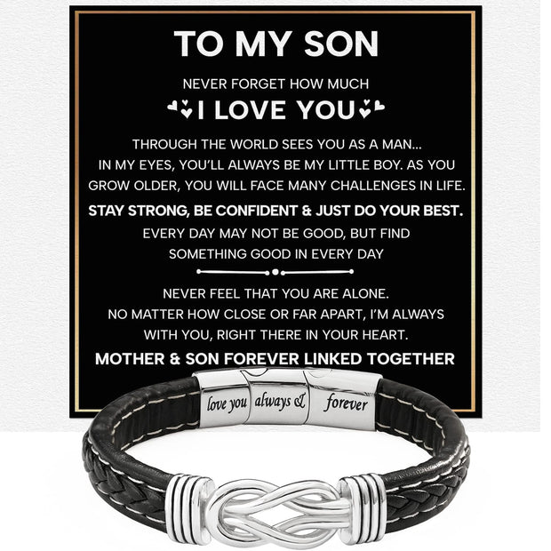 To My Son Linked Together Bracelet With Heartfelt Message - Unique Jewelry For Men - Linked Together