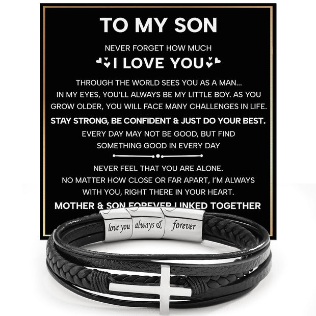 To My Son Cross Bracelet With Heartfelt Message - Unique Jewelry For Men - Linked Together