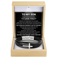 To My Son Cross Bracelet With Heartfelt Message - Unique Jewelry For Men - Linked Together