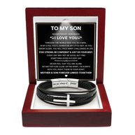 To My Son Cross Bracelet With Heartfelt Message - Unique Jewelry For Men - Linked Together