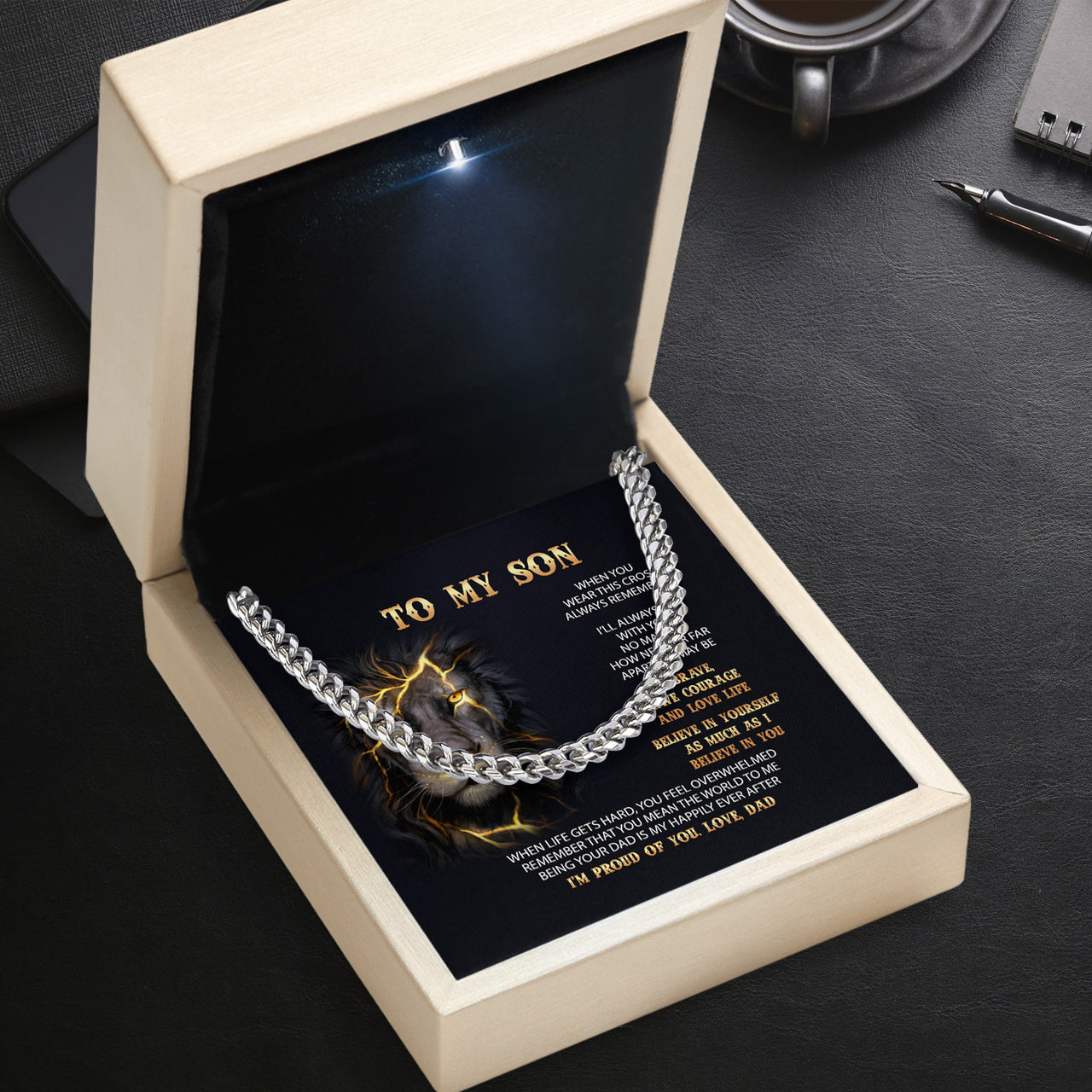 Cuban Necklace Gifts For Son From Dad With Personalized Message Card Necklace