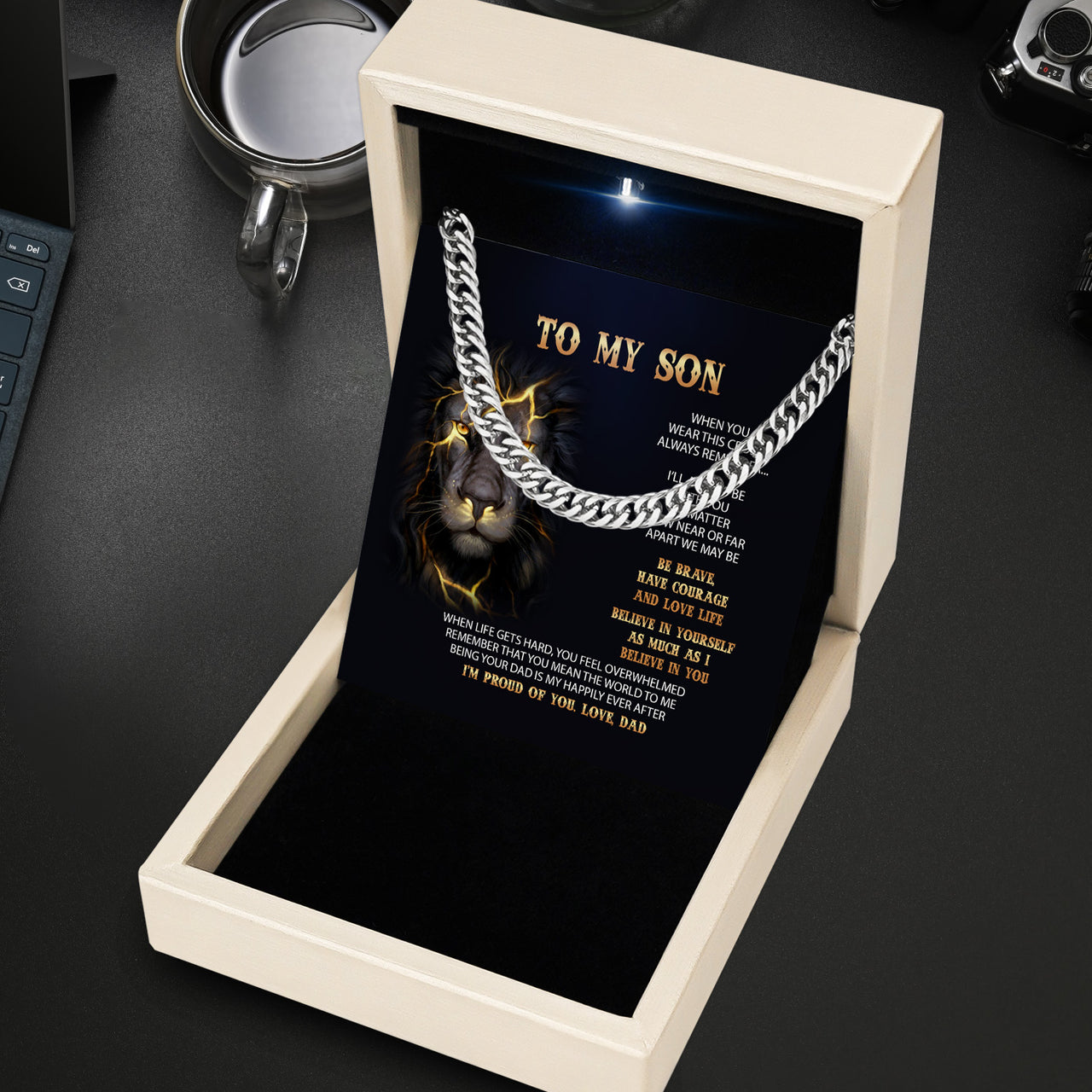 Cuban Necklace Gifts For Son From Dad With Personalized Message Card Necklace