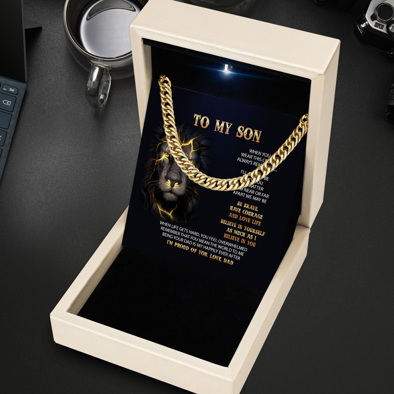 Cuban Necklace Gifts For Son From Dad With Personalized Message Card Necklace