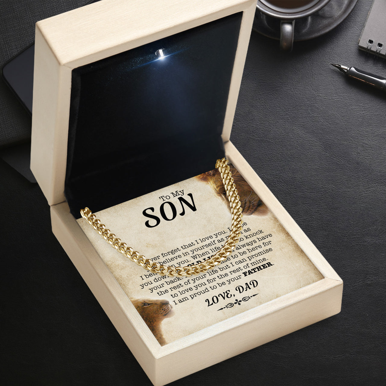 Cuban Necklace Gifts For Son From Dad With Personalized Message Card Necklace