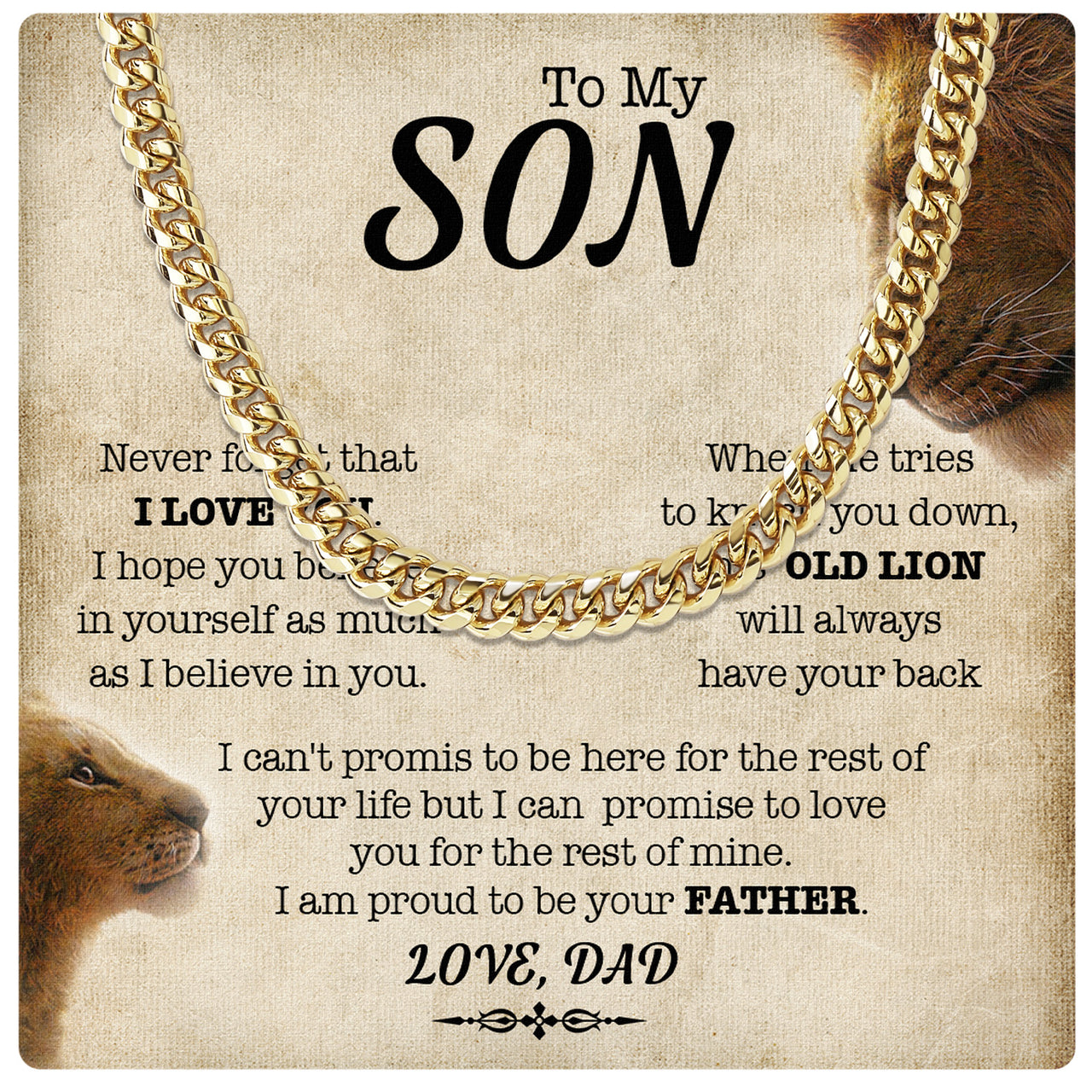 Cuban Necklace Gifts For Son From Dad With Personalized Message Card Necklace