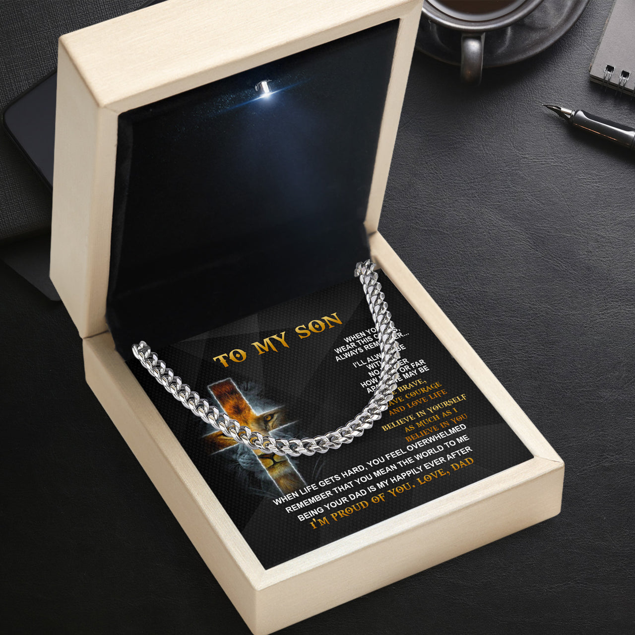 Cuban Necklace Gifts For Son From Dad With Personalized Message Card Necklace