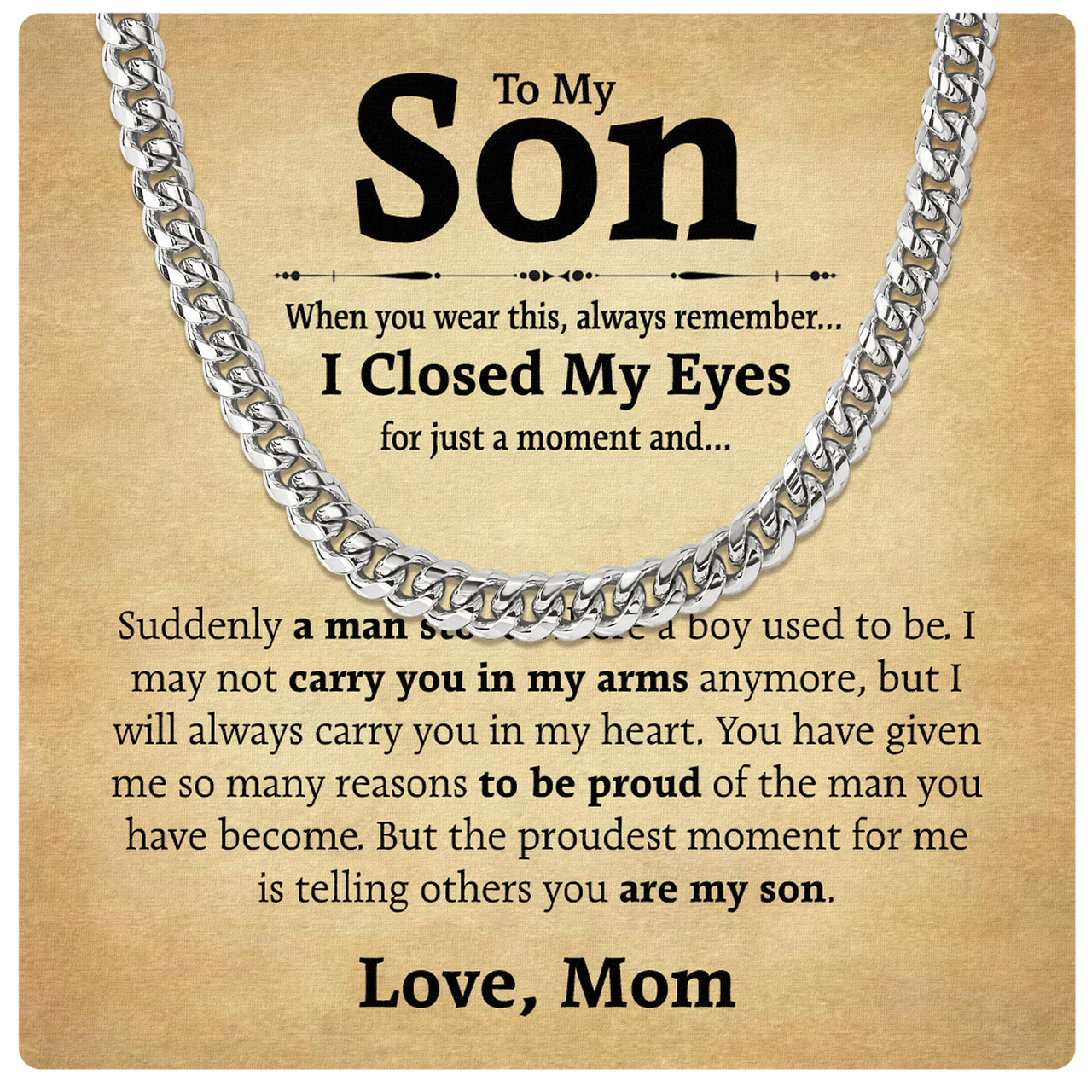 Cuban Necklace Gifts For Son From Mom With Personalized Message Card Necklace